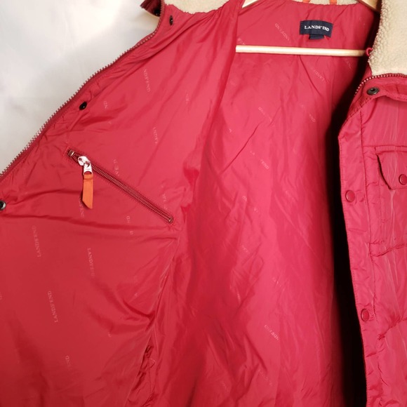 LANDS' END Men's Red Puffer Zipper Up Snap Button Jacket Coat L - Picture 8 of 12